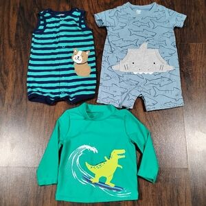 Carter's Child Of Mine Baby Boy 6-9 9 Months Summer‎ Outfit Lot Romper Rashguard
